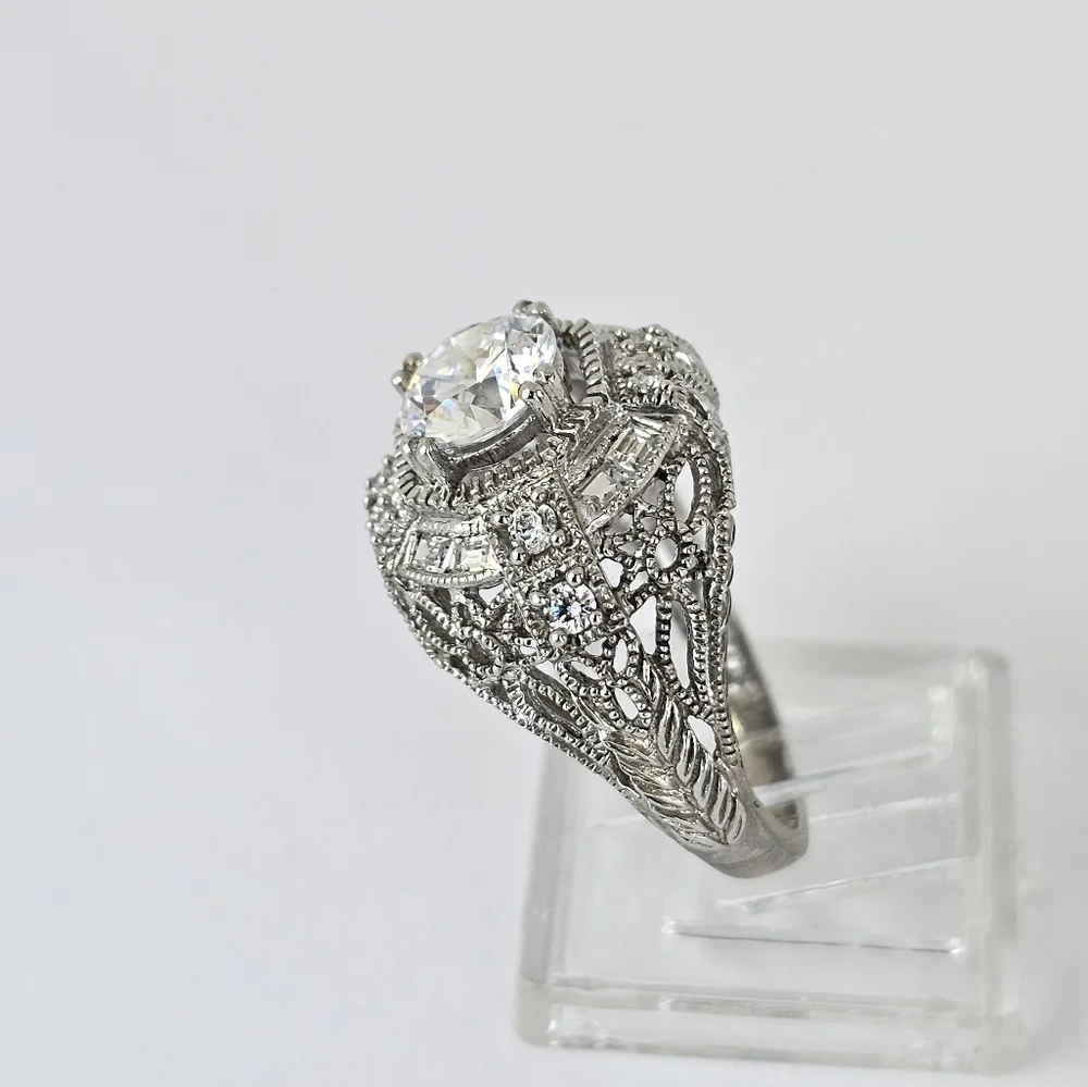 Authentic Victoria Wieck Art Deco Diamonique Ring Sterling Silver Size 7 - Picture 6 of 14
